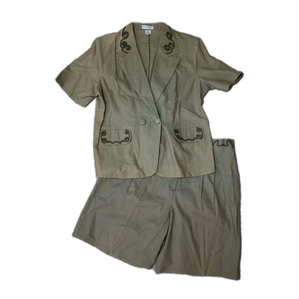 Vintage 80s Nok Nok 2 Piece Shorts Suit Olive Green Size 20